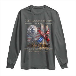 We Will Never Forget 9 11 Memorial 25th Anniversary Long Sleeve Shirt Patriotic American Flag Ribbon