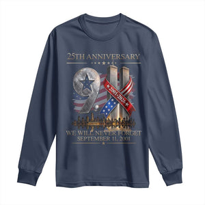We Will Never Forget 9 11 Memorial 25th Anniversary Long Sleeve Shirt Patriotic American Flag Ribbon