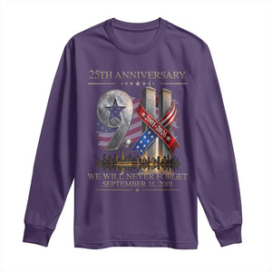 We Will Never Forget 9 11 Memorial 25th Anniversary Long Sleeve Shirt Patriotic American Flag Ribbon