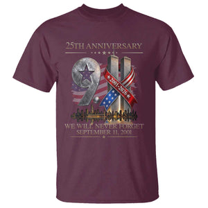 We Will Never Forget 9 11 Memorial 25th Anniversary T Shirt Patriotic American Flag Ribbon