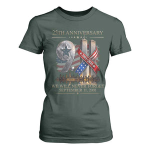 We Will Never Forget 9 11 Memorial 25th Anniversary T Shirt For Women Patriotic American Flag Ribbon