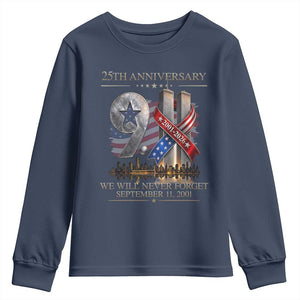 We Will Never Forget 9 11 Memorial 25th Anniversary Youth Sweatshirt Patriotic American Flag Ribbon