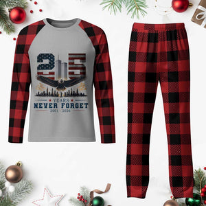 Patriotic Soaring Bald Eagle 9 11 Memorial 25th Anniversary Plaid Pajama Set 25 Years 2021 2026 Never Forget
