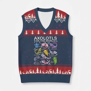 Kawaii Axolotl V-Neck Knit Sweater Vest Axolotls of the World Animals Aquarium Species TS02 Navy Red Print Your Wear