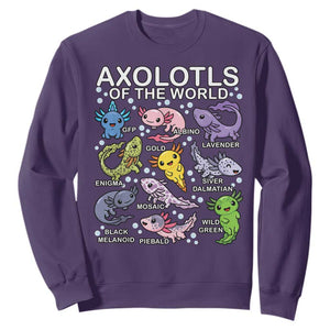 Kawaii Axolotl Sweatshirt Axolotls of the World Animals Aquarium Species TS02 Purple Print Your Wear