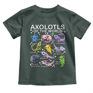Kawaii Axolotl Toddler T Shirt Axolotls of the World Animals Aquarium Species TS02 Dark Forest Green Print Your Wear