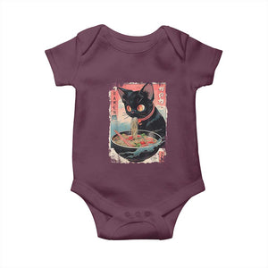 Japanese Inspo Ramen Cat Graphic Baby Onesie Anime Manga Kawaii Otaku Urban Streetwear TS02 Maroon Print Your Wear