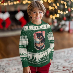 Japanese Inspo Ramen Cat Graphic Ugly Christmas Sweater Anime Manga Kawaii Otaku Urban Streetwear TS02 Forest Green Beige Print Your Wear