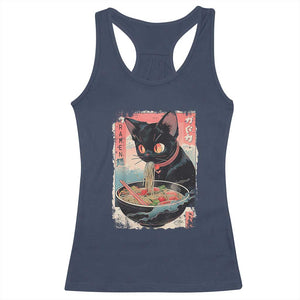 Japanese Inspo Ramen Cat Graphic Racerback Tank Top Anime Manga Kawaii Otaku Urban Streetwear TS02 Navy Print Your Wear