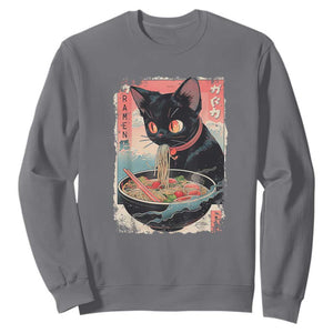 Japanese Inspo Ramen Cat Graphic Sweatshirt Anime Manga Kawaii Otaku Urban Streetwear TS02 Charcoal Print Your Wear
