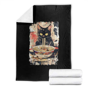Ramen Noodles Black Cat Graphic Throw Blanket Kawaii Retro Japan Y2K Cats Manga Anime TS02 Black Print Your Wear