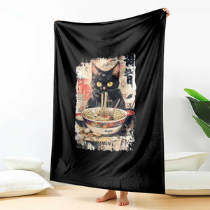 Ramen Noodles Black Cat Graphic Throw Blanket Kawaii Retro Japan Y2K Cats Manga Anime TS02 Print Your Wear