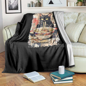 Ramen Noodles Black Cat Graphic Throw Blanket Kawaii Retro Japan Y2K Cats Manga Anime TS02 Print Your Wear