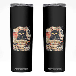 Ramen Noodles Black Cat Graphic Skinny Tumbler Kawaii Retro Japan Y2K Cats Manga Anime TS02 Black Print Your Wear