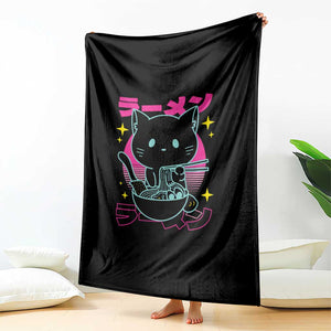 Kawaii Ramen Cat Throw Blanket Retro Japanese Noodles Lover Anime Aesthetic TS02 Print Your Wear