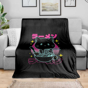 Kawaii Ramen Cat Throw Blanket Retro Japanese Noodles Lover Anime Aesthetic TS02 Print Your Wear