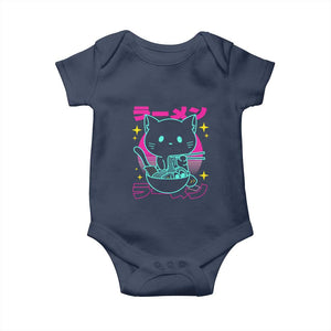 Kawaii Ramen Cat Baby Onesie Retro Japanese Noodles Lover Anime Aesthetic TS02 Navy Print Your Wear