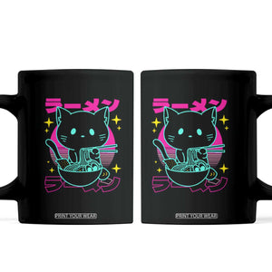 Kawaii Ramen Cat Coffee Mug Retro Japanese Noodles Lover Anime Aesthetic TS02 Black Print Your Wear