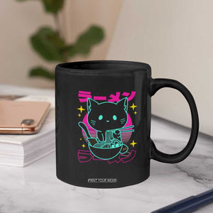 Kawaii Ramen Cat Coffee Mug Retro Japanese Noodles Lover Anime Aesthetic TS02 Print Your Wear