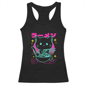 Kawaii Ramen Cat Racerback Tank Top Retro Japanese Noodles Lover Anime Aesthetic TS02 Black Print Your Wear