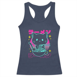 Kawaii Ramen Cat Racerback Tank Top Retro Japanese Noodles Lover Anime Aesthetic TS02 Navy Print Your Wear