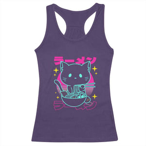 Kawaii Ramen Cat Racerback Tank Top Retro Japanese Noodles Lover Anime Aesthetic TS02 Purple Print Your Wear