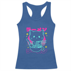 Kawaii Ramen Cat Racerback Tank Top Retro Japanese Noodles Lover Anime Aesthetic TS02 Royal Blue Print Your Wear