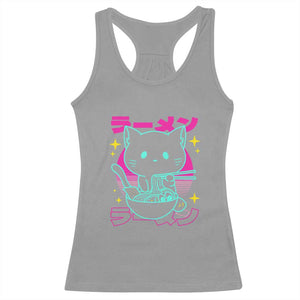 Kawaii Ramen Cat Racerback Tank Top Retro Japanese Noodles Lover Anime Aesthetic TS02 Sport Gray Print Your Wear