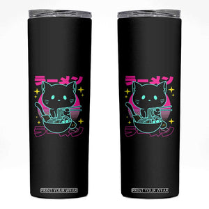 Kawaii Ramen Cat Skinny Tumbler Retro Japanese Noodles Lover Anime Aesthetic TS02 Black Print Your Wear