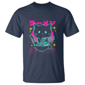Kawaii Ramen Cat T Shirt Retro Japanese Noodles Lover Anime Aesthetic TS02 Navy Print Your Wear