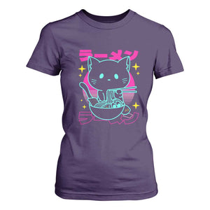 Kawaii Ramen Cat T Shirt For Women Retro Japanese Noodles Lover Anime Aesthetic TS02 Purple Print Your Wear
