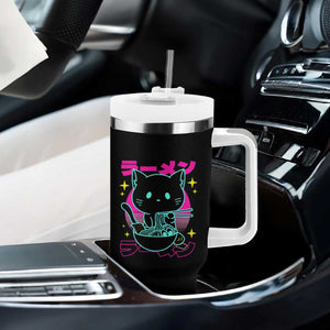 Kawaii Ramen Cat Tumbler With Handle Retro Japanese Noodles Lover Anime Aesthetic TS02 Print Your Wear