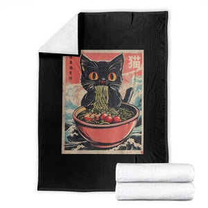 Cat Ramen Japanese Inspo Graphic Throw Blanket Funny Kawaii Cat Anime Gifts TS02 Black Print Your Wear