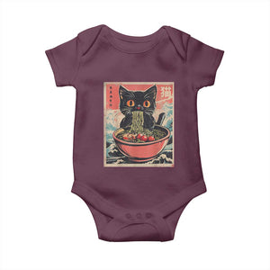 Cat Ramen Japanese Inspo Graphic Baby Onesie Funny Kawaii Cat Anime Gifts TS02 Maroon Print Your Wear
