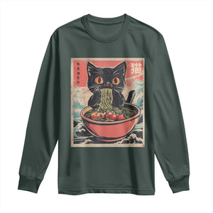 Cat Ramen Japanese Inspo Graphic Long Sleeve Shirt Funny Kawaii Cat Anime Gifts TS02 Dark Forest Green Print Your Wear