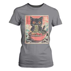 Cat Ramen Japanese Inspo Graphic T Shirt For Women Funny Kawaii Cat Anime Gifts TS02 Charcoal Print Your Wear