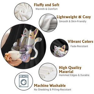 Ramen Cat Kawaii Throw Blanket Anime Japanese Neko Cute Graphic TS02 Print Your Wear