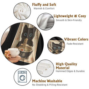 Vintage Kawaii Cat Ramen Graphic Throw Blanket Retro Japanese Anime Inspo TS02 Print Your Wear