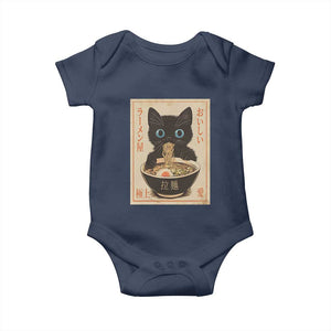 Vintage Kawaii Cat Ramen Graphic Baby Onesie Retro Japanese Anime Inspo TS02 Navy Print Your Wear