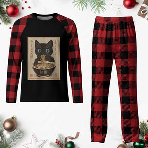 Vintage Kawaii Cat Ramen Graphic Plaid Pajama Set Retro Japanese Anime Inspo TS02 Buffalo Plaid Print Your Wear
