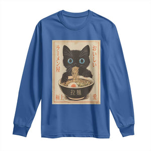 Vintage Kawaii Cat Ramen Graphic Long Sleeve Shirt Retro Japanese Anime Inspo TS02 Royal Blue Print Your Wear