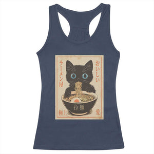 Vintage Kawaii Cat Ramen Graphic Racerback Tank Top Retro Japanese Anime Inspo TS02 Navy Print Your Wear