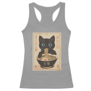 Vintage Kawaii Cat Ramen Graphic Racerback Tank Top Retro Japanese Anime Inspo TS02 Sport Gray Print Your Wear