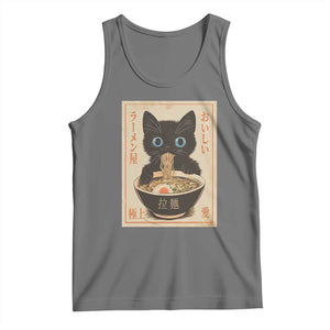 Vintage Kawaii Cat Ramen Graphic Tank Top Retro Japanese Anime Inspo TS02 Black Heather Print Your Wear