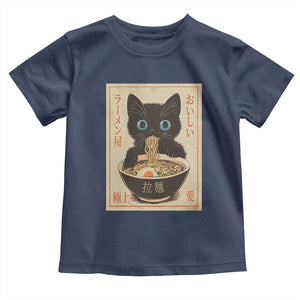 Vintage Kawaii Cat Ramen Graphic Toddler T Shirt Retro Japanese Anime Inspo TS02 Navy Print Your Wear