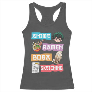 Anime Ramen Boba Sketching Racerback Tank Top Kawaii Otaku Anime Manga Japanese Pop Culture Cute Graphic TS02 Dark Heather Print Your Wear