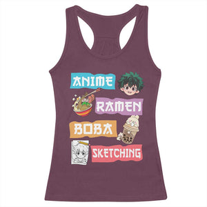 Anime Ramen Boba Sketching Racerback Tank Top Kawaii Otaku Anime Manga Japanese Pop Culture Cute Graphic TS02 Maroon Print Your Wear