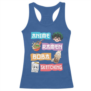 Anime Ramen Boba Sketching Racerback Tank Top Kawaii Otaku Anime Manga Japanese Pop Culture Cute Graphic TS02 Royal Blue Print Your Wear