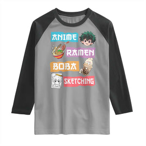 Anime Ramen Boba Sketching Raglan Shirt Kawaii Otaku Anime Manga Japanese Pop Culture Cute Graphic TS02 Sport Gray Black Print Your Wear