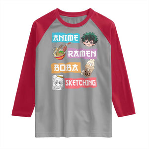 Anime Ramen Boba Sketching Raglan Shirt Kawaii Otaku Anime Manga Japanese Pop Culture Cute Graphic TS02 Sport Gray Red Print Your Wear